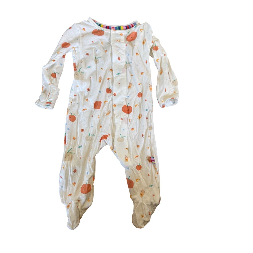 Magnetic Me Pumpkin Fall Print Magnetic Footie Pajama 0-3 Months White